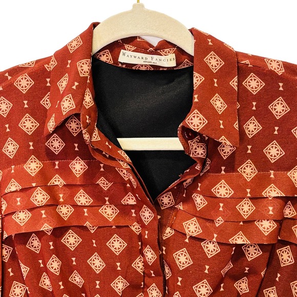 Wayward Fancies eShkti Pleat Waist Geo Georgette Dress Deep Brown Size XS (2) - Picture 7 of 13